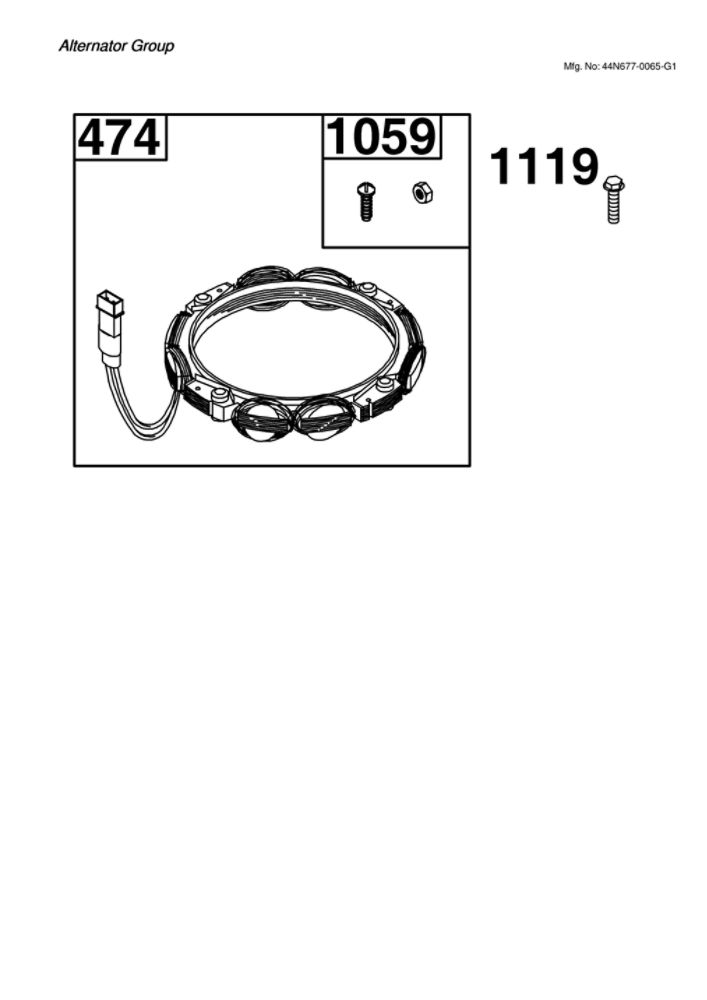 Alternator Diagram and Parts List for 44N677-0065-G1  Briggs and Stratton Engine